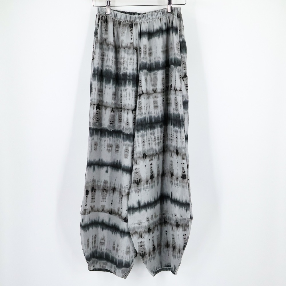 Bryn Walker Casbah Pant Womens M Gray Black Tie Dye 100% Linen Balloon Lagenlook